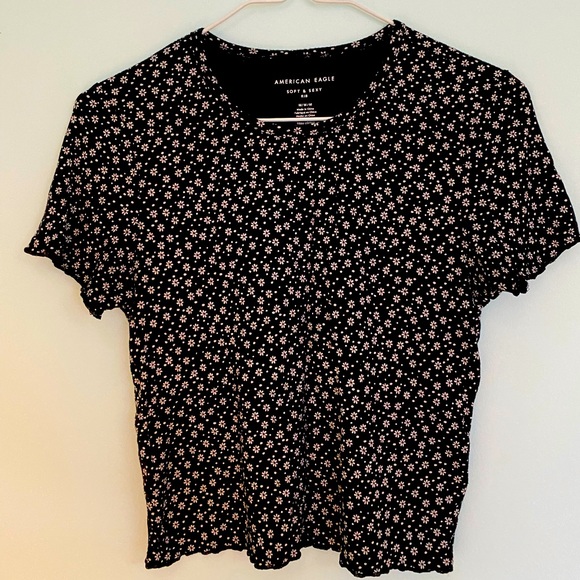 American Eagle Outfitters Tops - AE Black Floral Baby Tee